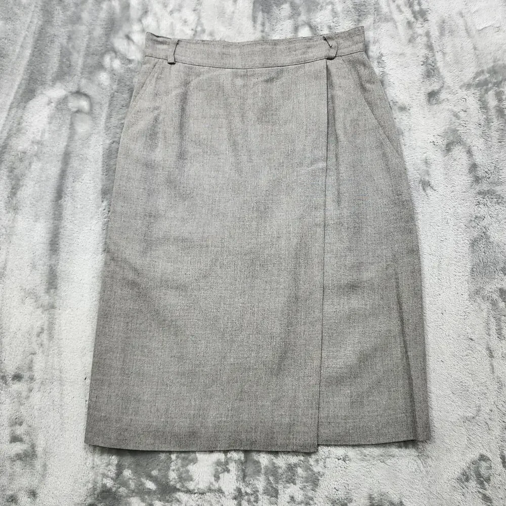 Vintage Liz Claiborne Skirt‎ Womens 4 Gray Pencil Wrap Lined Office Back Zip 70s